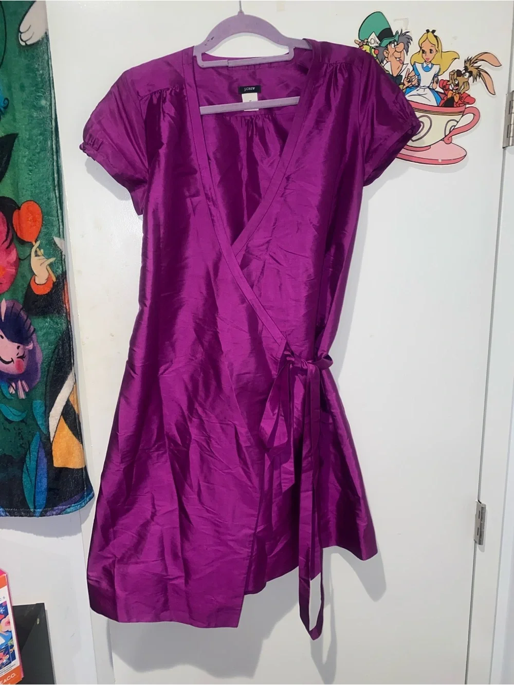 J.Crew 100% Silk Magenta Wrap Dress Petite 6P Cocktail Wedding Guest